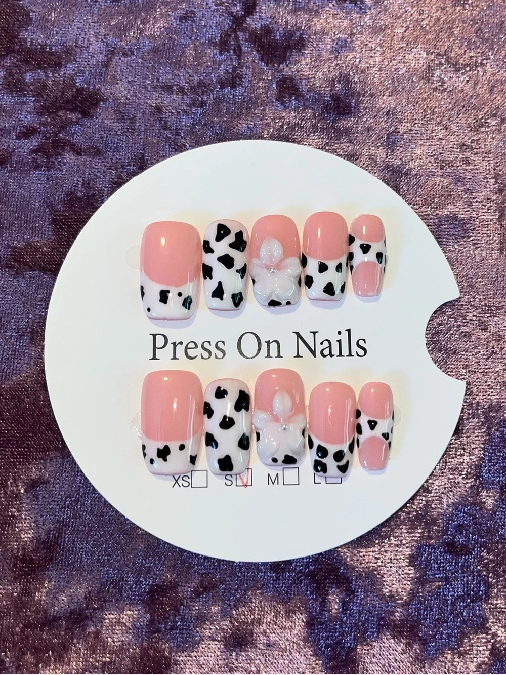 Pink & Black Cow Print Press-On Nail Set